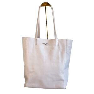 Loowie Women's Gray Taupe Wide Open Top Tie Genuine Leather Tote Shoulder Bag